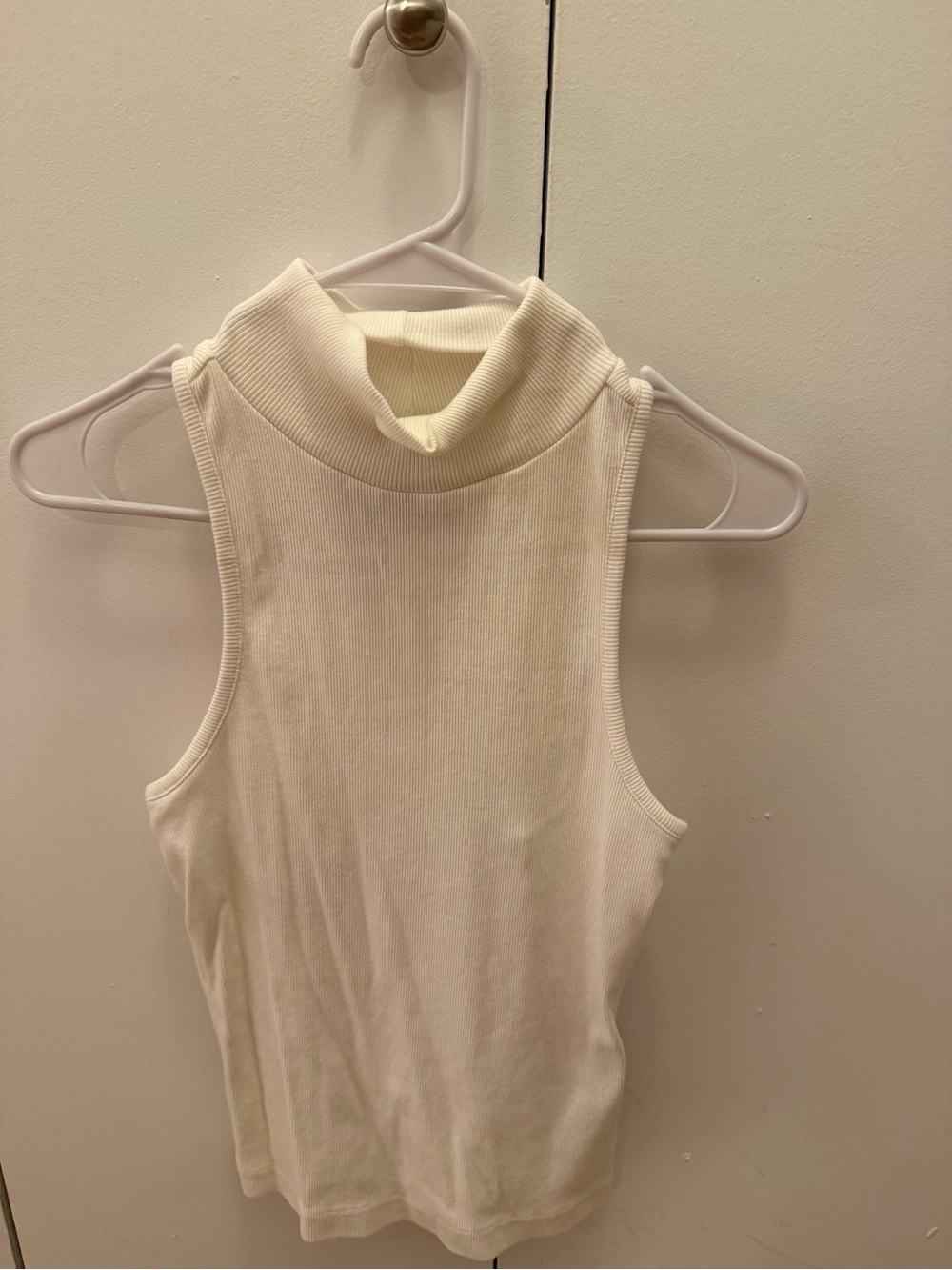 Maeve Cream Sleeveless Mock Neck Ribbed Top